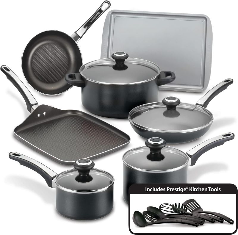Photo 1 of Farberware High Performance Nonstick Cookware Pots and Pans Set Dishwasher Safe, 17 Piece, Black