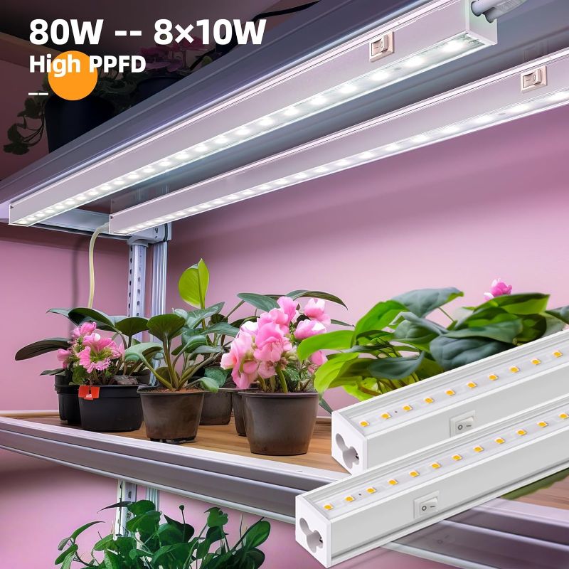 Photo 1 of ***ONLY 2 OUT OF 8 LIGHTS*** Barrina T5 Grow Lights, Full Spectrum, 2ft 80W (8 x 10W, 500W Equivalent), LED Grow Light Bulbs, Plant Lights for Indoor Plants, Greenhouse, Plug and Play, Pink, 8-Pack