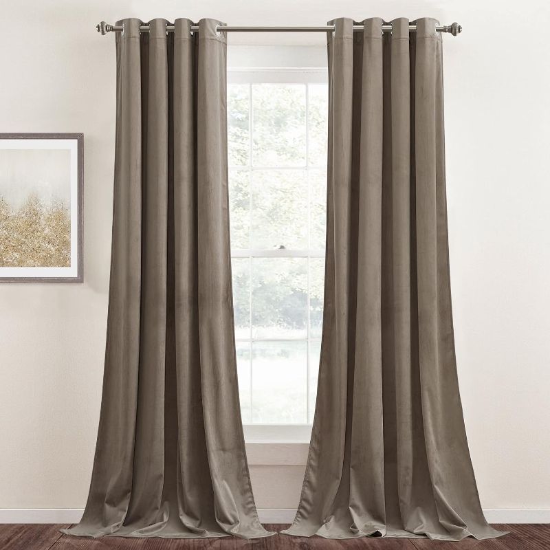 Photo 1 of StangH Taupe Velvet Curtain 96 inches - Super Soft Luxury Panels Energy Efficient Thick Grommet Curtain Drapes Elegant Home Decor for Living Room, 52 x 96 inches, Sold as 2 Panels