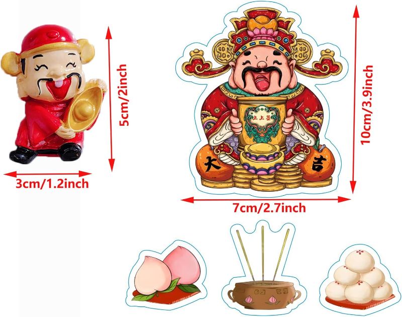 Photo 1 of 1 Set God of Wealth Refrigerator Magnets & 1 Set Acrylic God of Wealth Tablescape Decor, Ingot Copper Money Figurines Feng Shui Figurine Desktop Wealth Sculptures Spring Festival Refrigerator Magnet
