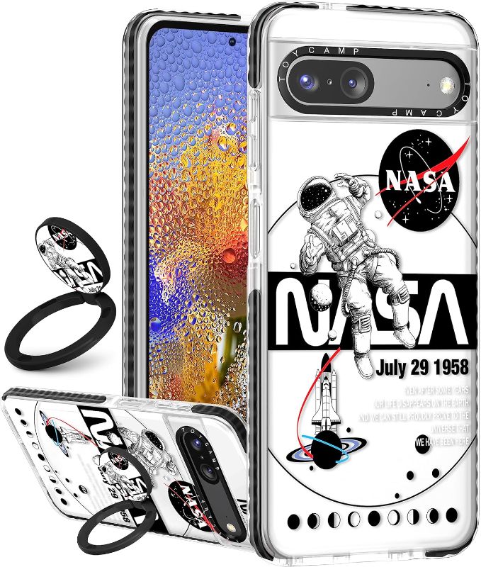 Photo 1 of Toycamp for Pixel 7 Case with Ring Holder, Cute Cool Astronaut Spaceman Cosmonaut Designer Cartoon Shockproof for Google Pixel 7 Cases for Women Girls Boys Teens Kids 6.3" Clear
