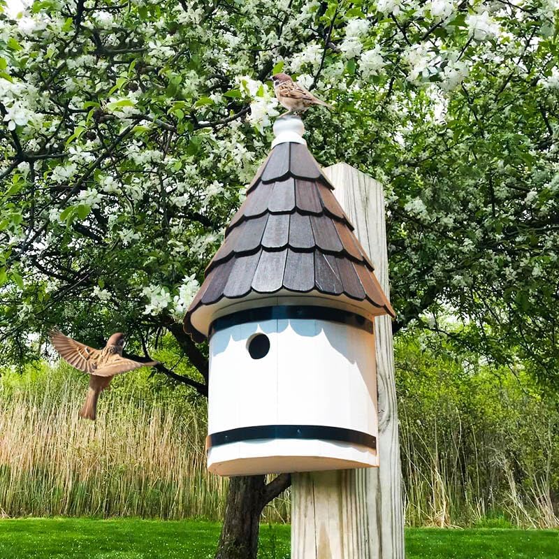 Photo 1 of  Large Dovecote Style Bird House for Outside, Cedar Wood Shingles Nesting Box, Bluebird Box House Cedar Wren and Chickadee Wren Home Outdoor Hanging Birdhouse, Wall Post Mounted On Pole
