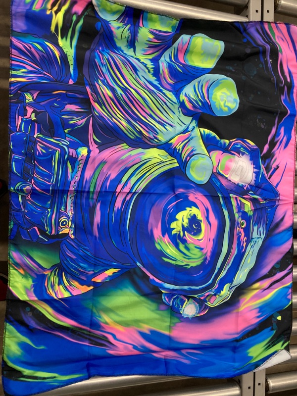 Photo 2 of Blacklight Astronaut Tapestry UV Reactive Galaxy Space Tapestry Space-time tunnel Cool Poster Colorful Wall Hanging for Room Decor
