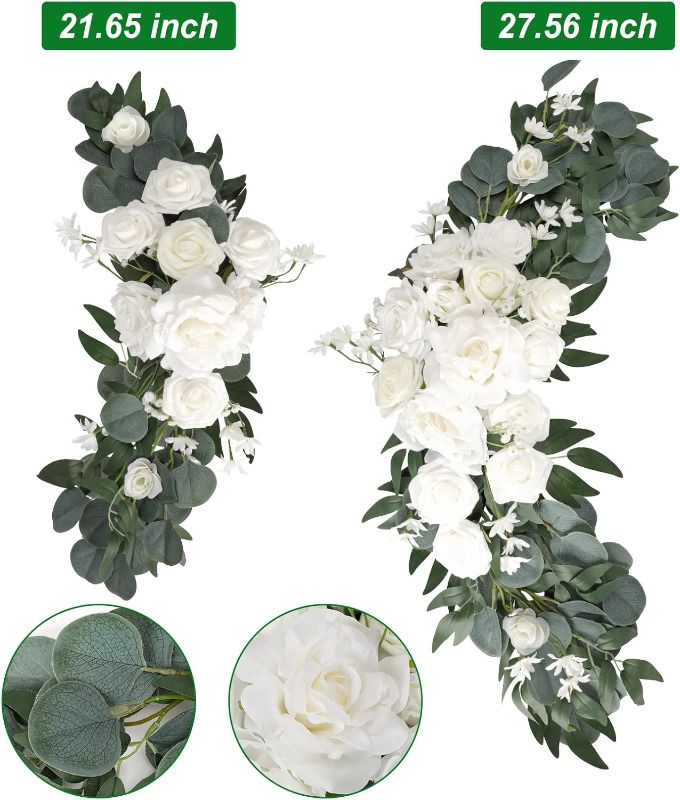 Photo 2 of CEWOR Artificial Wedding Arch Flowers Kit Wedding Arch Decor White Rose Flower Swag Arrangements for Wedding Reception Backdrop Table Decorations Welcome Sign (Pack of 3)