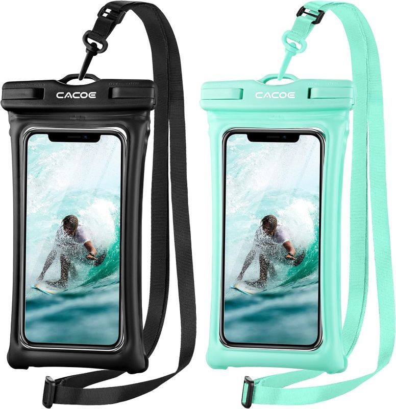 Photo 1 of [Floatable]CACOE Floating Universal IPX8 Waterproof Phone case 2 Pack-Up to 7.0",Adjustable Neck Lanyard Phone Pouch,Phone Dry Bags for Vacation Beach Pool Kayak Cruise Travel Essentials?Black+Green?
