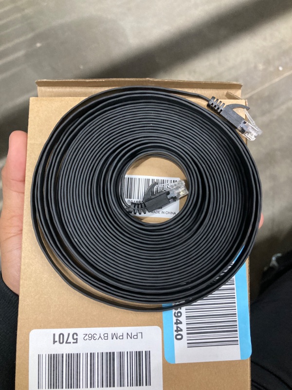 Photo 2 of Cat 6 Ethernet Cable 25 ft, Outdoor&Indoor 10Gbps Support Cat7 Network, Flat Internet RJ45 LAN Patch Cords, Solid Cat6 High Speed Computer Wire with Clips for Router, Modem, PS4/5, Xbox, Gaming, Black 25ft Black