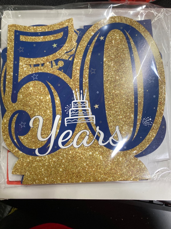 Photo 2 of 8 Pieces 50th Birthday Decorations Glitter 50th Happy Birthday Honeycomb Centerpieces for Tables Fifty Years Blue and Gold Party Decorations Men and Woman Birthday Decorations
