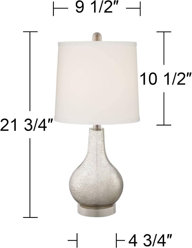 Photo 1 of 360 Lighting Ledger Modern Accent Table Lamps 21.75" High Set of 2 with USB Charging Port Mercury Glass Off White Drum Shade Decor for Living Room Desk Bedroom House Bedside Nightstand Home
