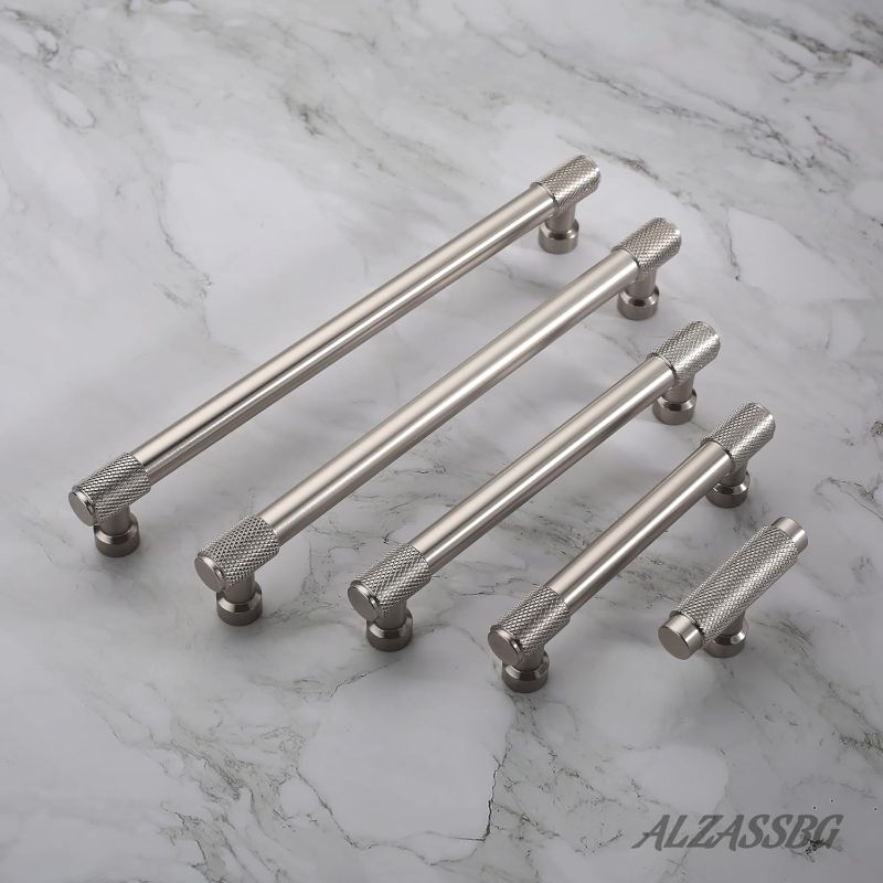 Photo 1 of Alzassbg 6 Pack Brushed Satin Nickel Cabinet Pulls, 3-3/4 Inch(96mm) Hole Centers Kitchen Hardware Knurled Cabinet Handles for Cabinets and Drawers AL3017SN 3-3/4" Hole Center 6 Pack Brushed Satin Nickel