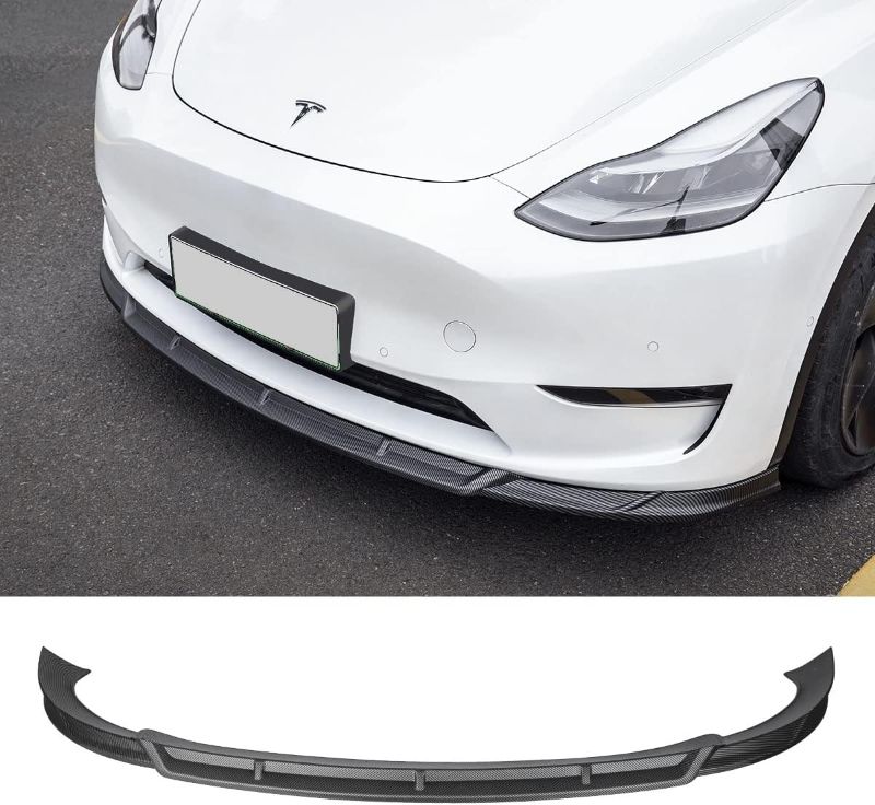 Photo 1 of BMZX Tesla Model Y Front Lip Spoiler Carbon Fiber Pattern Matte ABS Bumper Spoiler Lip Kit Matt for Tesla Model Y 2020 2021 2022 2023