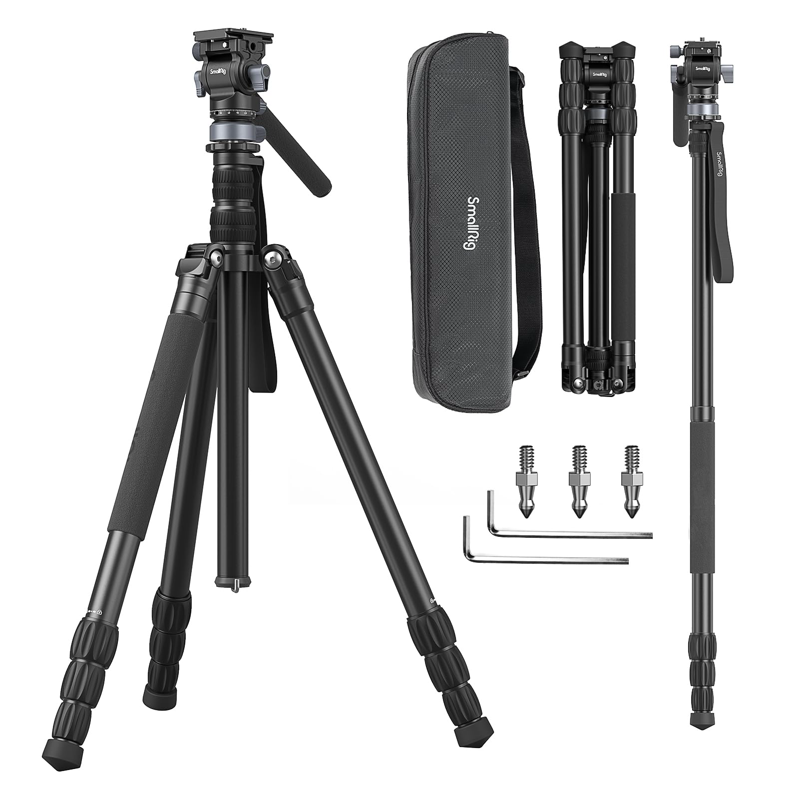 Photo 1 of SmallRig 72" Professional Video Tripod, Fluid Head with Leveling Base, Monopod Conversion, Video Tripod for Travel, Video and Vlogging, with Carry Bag, Load up to 8.8 lbs/4 kg - 4319