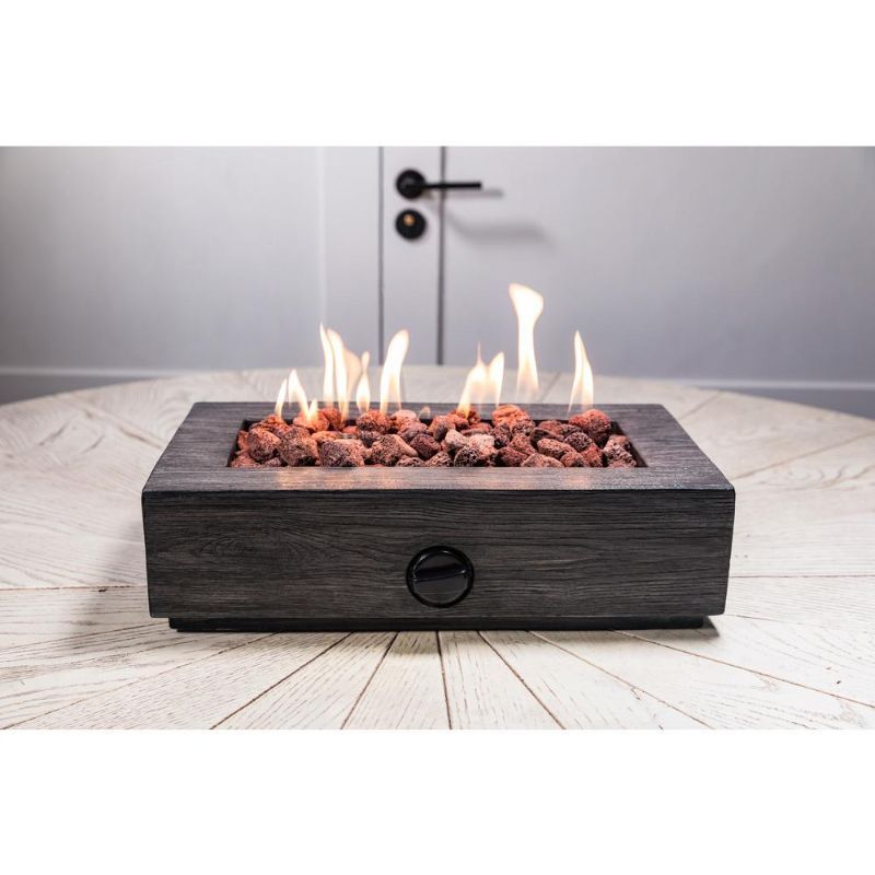 Photo 1 of ***MISSING STONES*** Hampton Bay 17.1 in. X 6.6 in. Rectangular Cement Gas Fire Pit Faux Wood Tabletop, Dark Grey