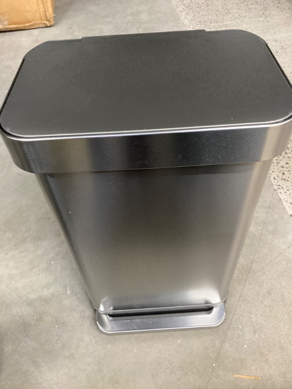 Photo 4 of 45 l Liner Rim Rectangular Step Trash Can, Brushed Stainless Steel with Grey Plastic Lid