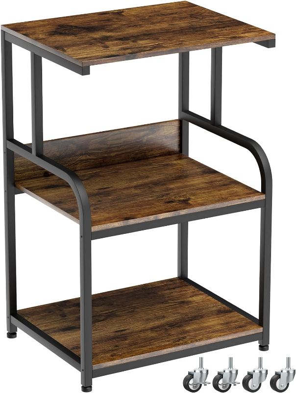 Photo 1 of EasyCom Printer Stand- Large 3 Tier Printer Table with Wheels- Industrial Printer Storage Cart- Rolling Printer Cart with Storage Shelf for Printer Scanner Fax Home Office Use- Rustic Brown