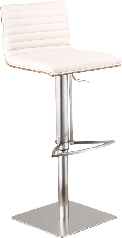 Photo 1 of 
Armen Living Café Adjustable Barstool in White Faux Leather and Chrome Finish (LCCASWBAWHB201)