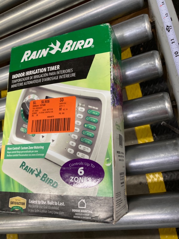 Photo 1 of Rain Bird SST600IN Simple-To-Set Indoor Sprinkler/Irrigation System Timer/Controller, 6-Zone/Station (this New/Improved Model Replaces SST600I),Gray/Green 6-Zone Indoor Rain Sensor Simple- To- Set