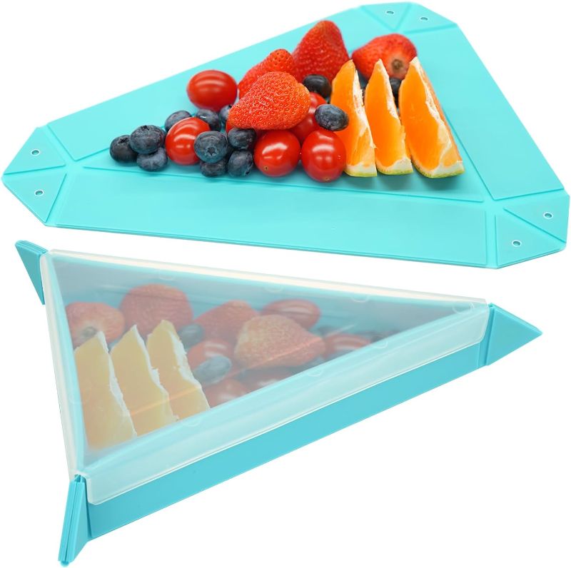 Photo 1 of CODOGOY Divided Serving Tray with Lid, Removable Divided Platter Food Storage Containers, Folding Food Storage Container for Candy, Fruits, Nuts, Snacks, for Parties, Entertaining, Picnic (Blue, gray and yellow)