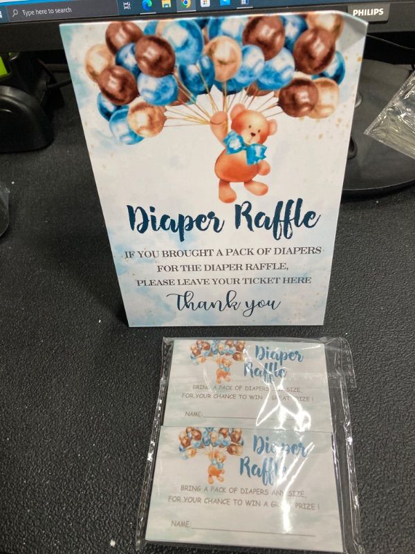 Photo 1 of Diaper Raffle Tickets For Baby Shower, Bear Balloons Themed Cards,Party Favors For Baby Showers Game Cards, 1 Sign & 50 Cards Per Pack – (bb009-niaobu)
