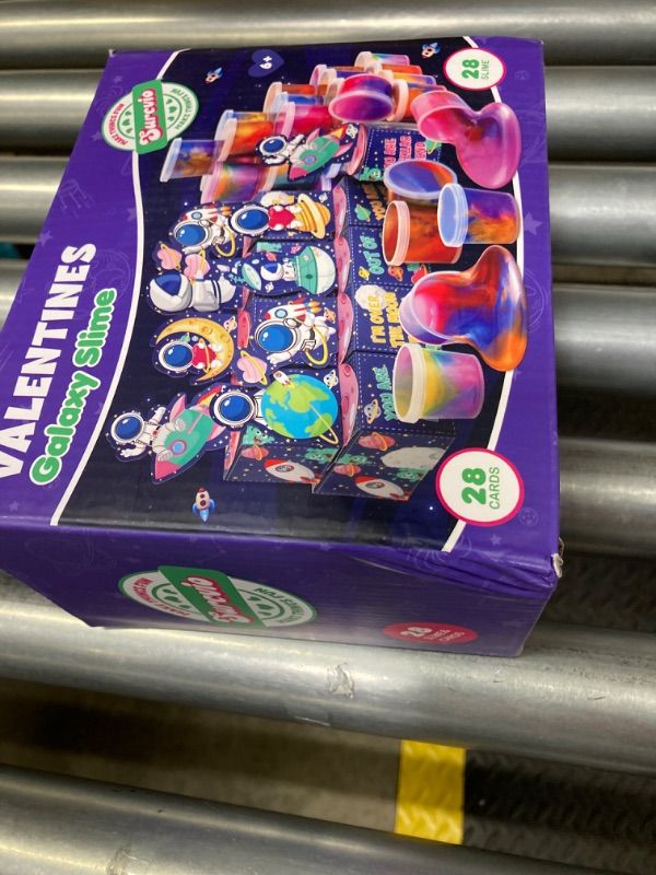 Photo 1 of 28 Pack Valentines Day Gifts for Kids, Galaxy Slime with Greeting Card Box Stress Relief Fidget Toy for Kids Party Favor Supplies, Classroom Exchange Prizes Valentine Party Gifts Style 3