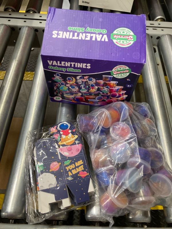 Photo 1 of 28 Pack Valentines Day Gifts for Kids, Galaxy Slime with Greeting Card Box Stress Relief Fidget Toy for Kids Party Favor Supplies, Classroom Exchange Prizes Valentine Party Gifts Style 3