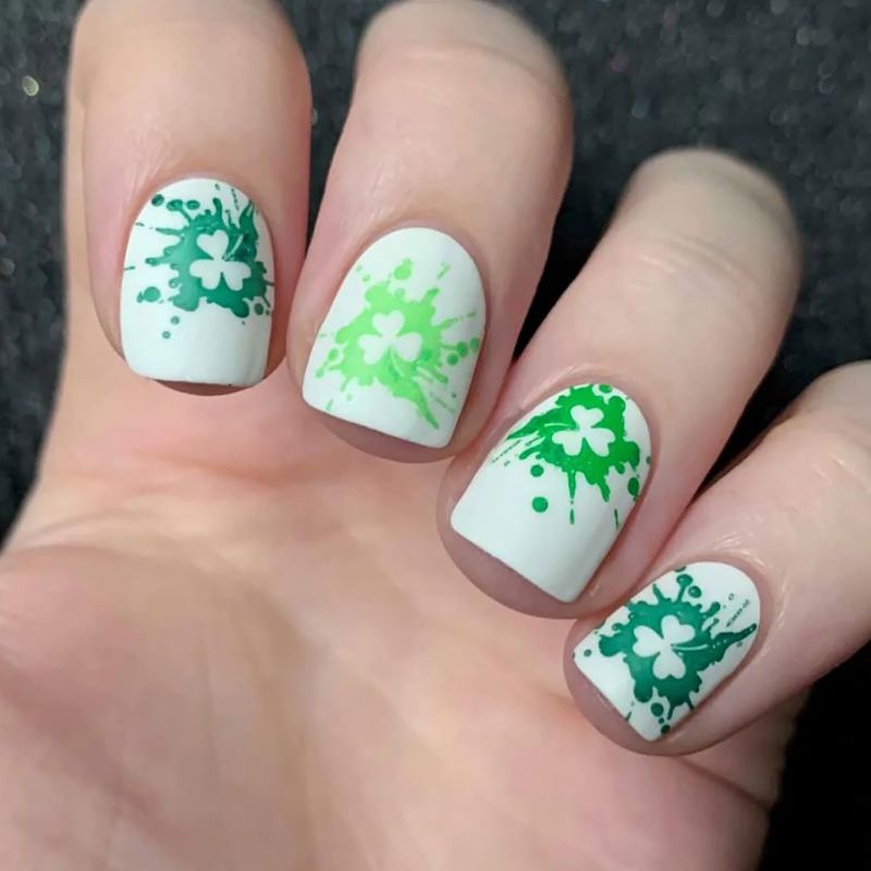 Photo 1 of 24 Pcs St. Patrick's Day Press on Nails Short Square Fake Nails Nude Matte False Nails with Shamrock Designs Cute Acrylic Glue on Nails Full Cover Stick on Nails St Patrick Nails for Women Girls. (4 PACKS - DIFFERENT DESIGNS)