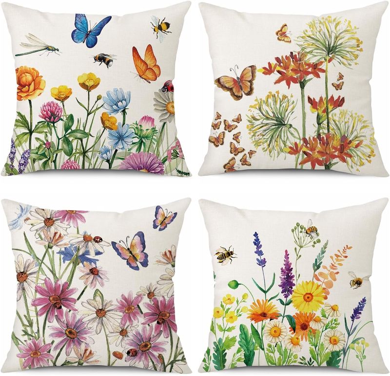 Photo 1 of  Farmhouse Pillow Covers 16x16 Set of 4 Spring Pillow Covers Outdoor Decorative Throw Cushion Case for Sofa Couch Living Room (DIFFERENT DESIGNS)