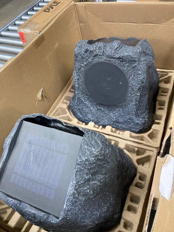 Photo 2 of Innovative Technology Outdoor Rock Speaker Pair - Wireless Bluetooth Speakers for Garden, Patio, Waterproof, Built for all Seasons & Solar Powered with Rechargeable Battery, Music Streaming - Charcoal