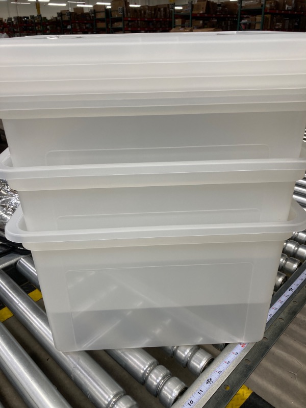 Photo 1 of IRIS USA File Box File Organizer Plastic File Box for Letter/Legal File, BPA-Free Plastic Storage Bin Tote Organizer with Durable and Secure Latching Lid, Stackable and Nestable, Clear 35 Qt. 4Pack
