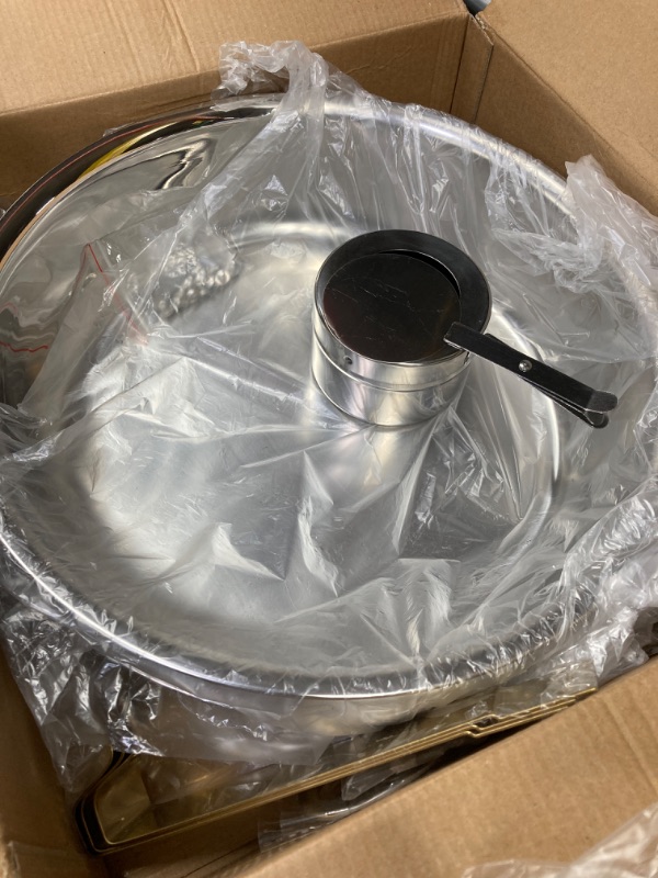 Photo 1 of Chafing Dish Buffet Set of 6 , 5QT Round Stainless Steel Chafer for Catering, Upgraded Chafers and Buffet Warmer Sets w/Food & Water Pan, Lid, Gold Frame, Fuel Holder for Party Wedding Holiday
