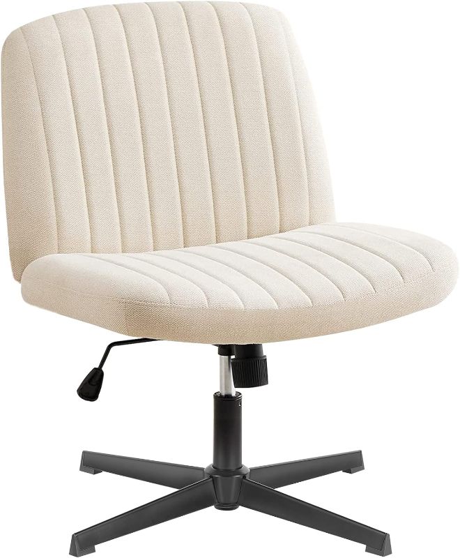 Photo 1 of OLIXIS Cross Legged Armless Wide Adjustable Swivel Padded Fabric Home Office Desk Chair No Wheels
