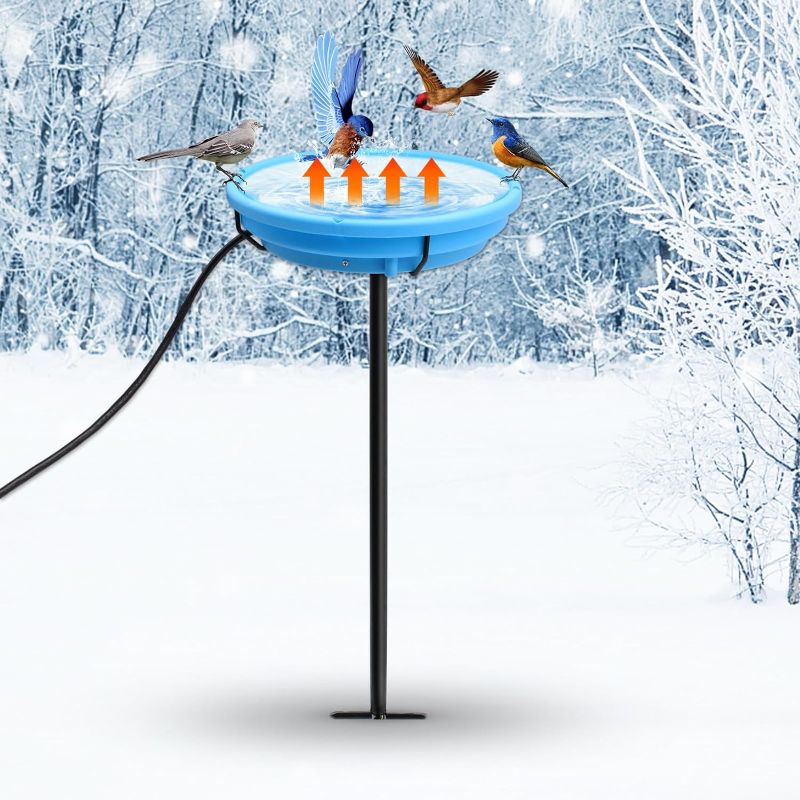 Photo 1 of Heated Bird Bath with Metal Stake Thermostatically Controlled, Detachable Decoration Spa Heated Bird Waterer Bird Feeder for Winter Outdoor Lawn Patio Yard Garden with 5.9FT Cord,80W ( 2 pack bundle)
