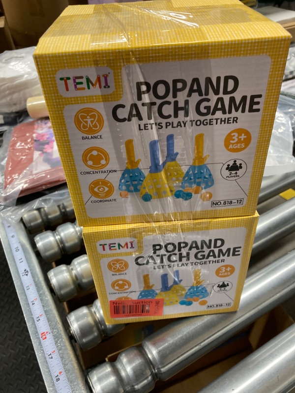 Photo 2 of ******PACK OF 2***** TEMI Pop Pass Catch Ball Game with 4 Catch Launcher Baskets and 20 Balls, Beach Toys Backyard Outdoor Indoor Game Age 3 4 5 6 7 8 9 10+ Years Old Boys Girls Kids Adults Family Christmas Easter Gifts