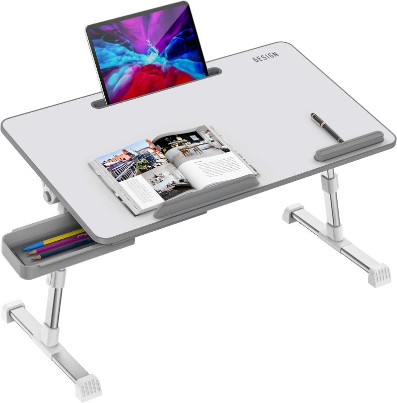 Photo 1 of Besign LT06 Pro Adjustable Laptop Table [Large Size], Portable Standing Bed Desk, Foldable Sofa Breakfast Tray, Notebook Computer Stand for Reading and Writing (White)
