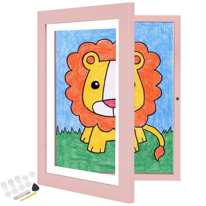 Photo 1 of *** BUNDLE X 2 *** Veelot 1PK Kids Art Frames 8.5x11 Front Opening Changeable Kids Artwork Frames Great for Kids Drawings Storage Frames Children Art Projects Schoolwork Crafts Hanging Art Wall Decor (Pink) Pink 1PK-8.5X11"