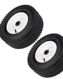 Photo 1 of 13x5.00-6 Lawn Mower Tires with Rim, Natural Rubber Turf Tire 4pr for Golf Carts, Hand Trucks, Wheelbarrows, Riding Lawn Mowers | 3" Centered Hub | Bore ID 3/4" | 400lbs Capacity (2PCS)