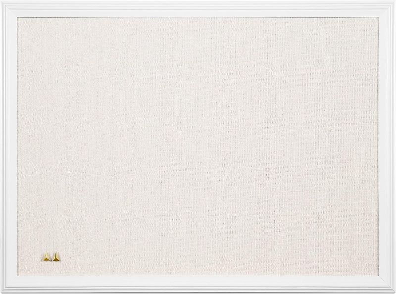 Photo 1 of U Brands Farmhouse Linen Bulletin Board, 23"x17", White Wood Style Frame, Industrial Grade Pinning Surface
