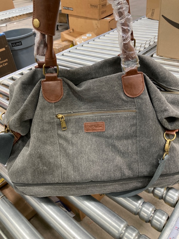 Photo 1 of MyMealivos Canvas Weekender Bag, Overnight Travel Carry On Duffel Tote with Shoe Pouch (Grey)
