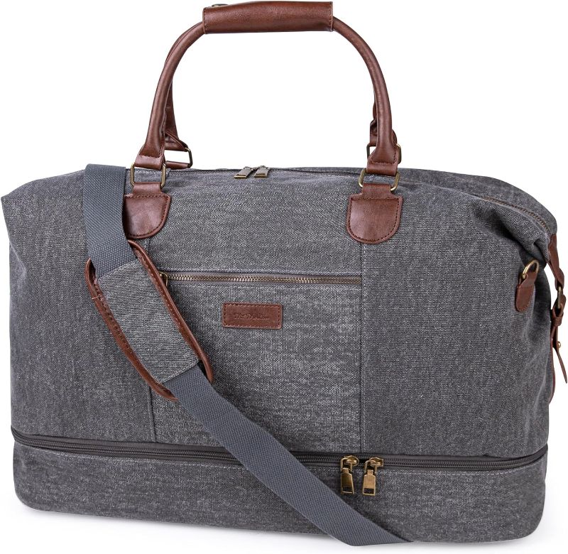 Photo 2 of MyMealivos Canvas Weekender Bag, Overnight Travel Carry On Duffel Tote with Shoe Pouch (Grey)
