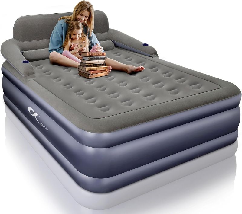 Photo 1 of A-ER-FA Queen Size Air Mattress with Headboard , 3 Mins Quick Inflation/Deflation Inflatable Airbed , 20 Inches High Blow Up Bed with Comfortable Flocked Top for Home Guest Travel Camping(QUEEN)
