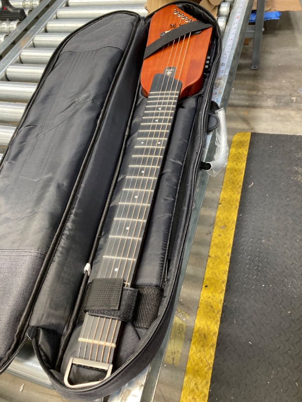 Photo 3 of Donner HUSH-I Guitar For Travel - Portable Ultra-Light and Quiet Performance Headless Acoustic-Electric Guitar, Mahogany Body with Removable Frames, Gig Bag, and Accessories Natural Mahogany