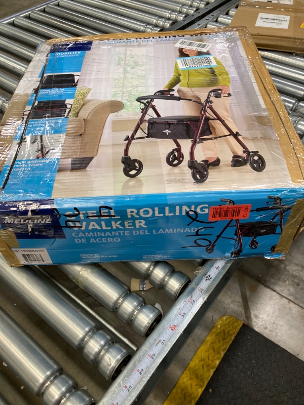 Photo 3 of Medline Rollator Walker with Seat, Steel Rolling Walker with 6-inch Wheels Supports up to 350 lbs, Medical Walker, Burgundy