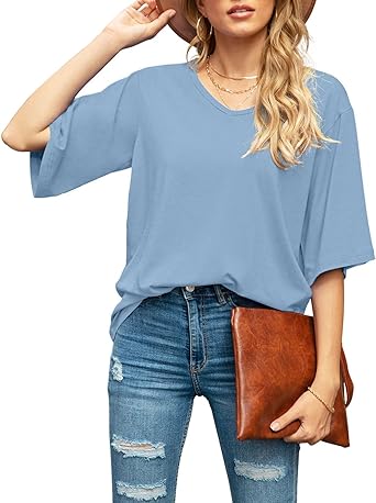 Photo 1 of Women's Blouse Tops Loose V Neck 3/4 Bell Sleeve Shirt LARGE