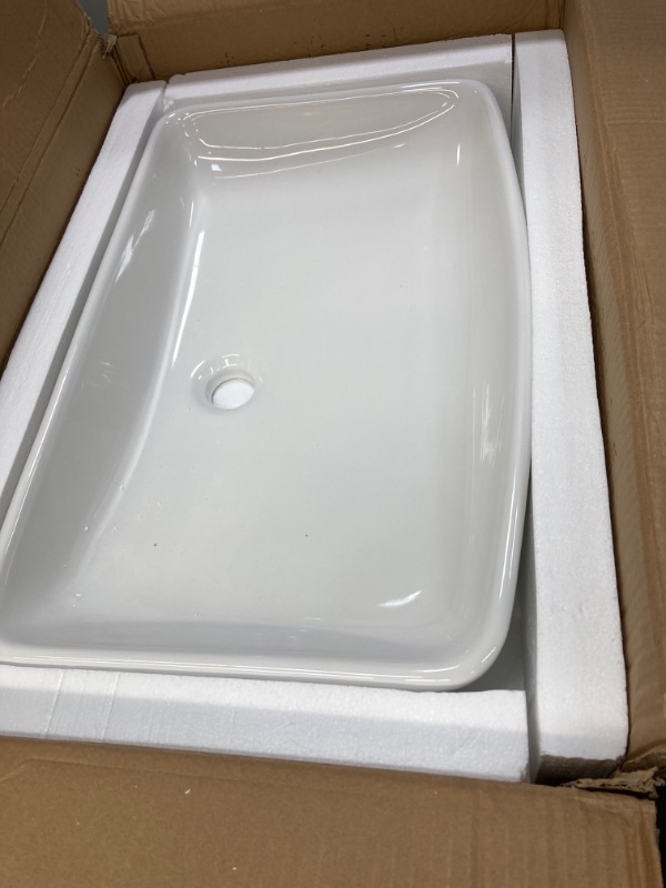 Photo 2 of Hotis 23.6" x 15" White Vessel Sink, Modern Porcelain Ceramic Above Counter Bathroom Sink, vessel sinks for bathrooms, Countertop Art Basin Sinks for Vanity Lavatory Bath