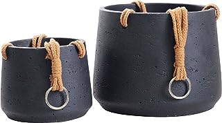 Photo 1 of ***(ONLY 1 POT)***
Copenhagen Matt Black Ceramic Hanging Plant Pot Set of 2 - Includes Hanging Rope - Ceramic Cement Hanging Planters for Indoor & Outdoors - Textured Effect - Large & Medium Plant Pots