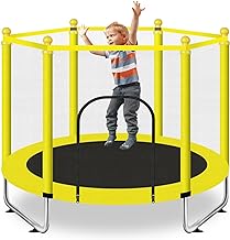 Photo 1 of 60" Toddler Trampoline for Ages 1-8, Indoor & Outdoor Kids Trampoline with Safety Enclosure Net, Birthday Gifts for Kids (Yellow) https://a.co/d/0ig6rdAB