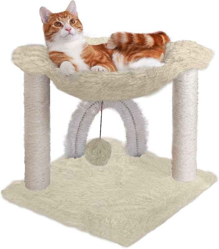 Photo 1 of Furhaven 15.75" Tall Playground for Indoor Cats, Ft. Sisal Scratching Posts, Self-Grooming Brush, & Toy - Tiger Tough Hammock Interactive Playground - Cream, One Size https://a.co/d/0c4hwppb