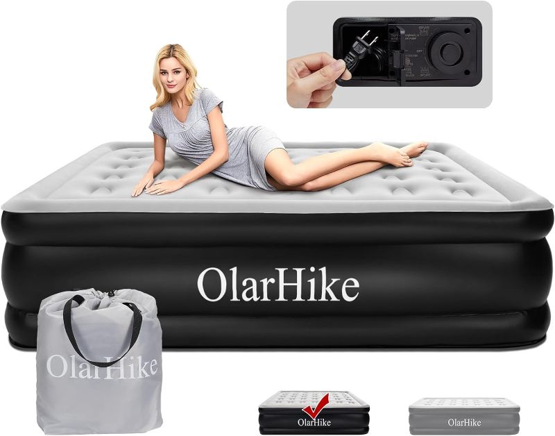 Photo 1 of OlarHike Signature Collection Queen Air Mattress with Built in Pump,18” Luxury Air Mattress with Silk Foam Topper for Camping, Home & Guests, Fast & Easy Inflation/Deflation Airbed Black https://a.co/d/0i8Lm5RK