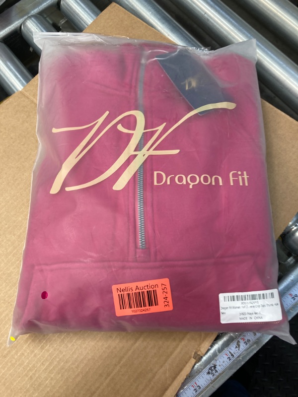 Photo 2 of Dragon Fit Women Half Zippe Hoodies Collar Pullover Sweatshirts with Pockets Long Sleeve Crop Tops Thumb Hole X-Large Pitaya Red