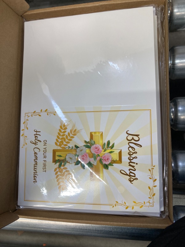 Photo 1 of 48 Sets First Holy Communion Cards Girl First Communion Cards Boys with Envelopes and Stickers 5x7 Inch Baptism Cards Christian Confirmation Cards for Girls Boys 1st Holy Communion