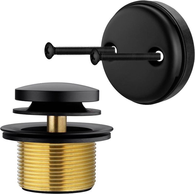 Photo 1 of Matte Black Tub Drain Kit, Brass Tip-Toe Bathtub Drain Trim Set and Two-Hole Overflow Cover
